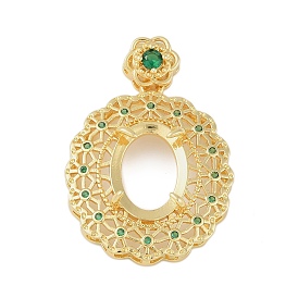 Oval Brass Micro Pave Cubic Zirconia Pendant Cabochon Settings, Green