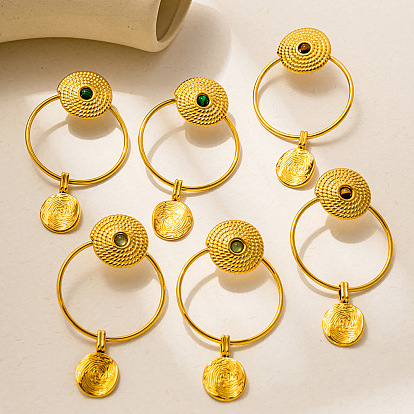 304 Серьги-гвоздики из нержавеющей стали с драгоценными камнями, кольцо с плоским круглым, реальный 18 k позолоченный