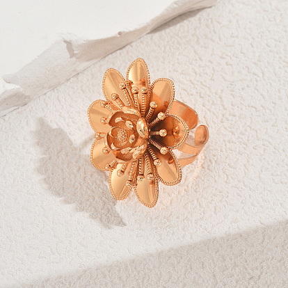 Латунные регулируемые манжеты открытые кольца для женщин, цветок