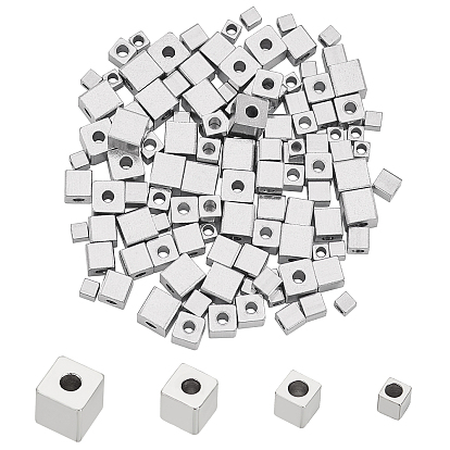 120 pièces 4 style 304 perles en acier inoxydable, cube