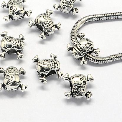 Alloy European Beads, Large Hole Beads, Skull, 12x14.5x7.5mm, Hole: 4.5mm