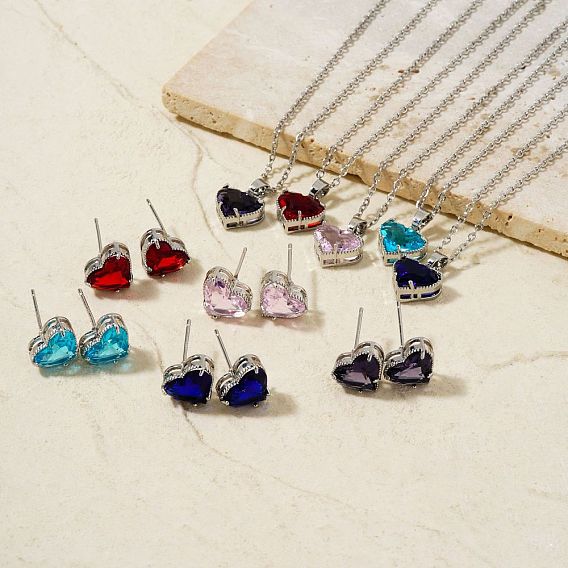 Комплекты из серег-гвоздиков и ожерелий с подвесками из латуни и стекла для женщин