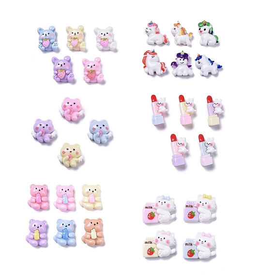 Форма кролика/кошки/медведя/лошади, непрозрачные милые животные, смола, декодированные кабошоны, разноцветные