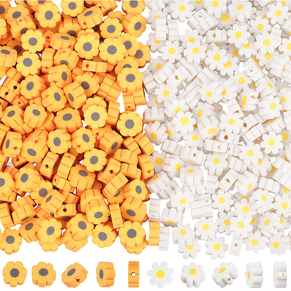 400 piezas de cuentas de arcilla polimérica hechas a mano con forma de flor, 2 estilos, cada estilo 200 piezas