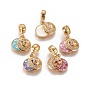 Brass Micro Pave Cubic Zirconia European Dangle Charms, Large Hole Beads, with Enamel and Shell Chips, Flat Round