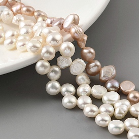 Natural Cultured Freshwater Pearl Beads Strands, Top Drilled, Two Sides Polished