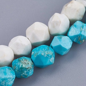 Dyed Natural Magnesite Beads Strands, Star Cut Round Beads, Faceted