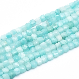 Natural Amazonite Beads Strands, Grade AB, Faceted, Cube