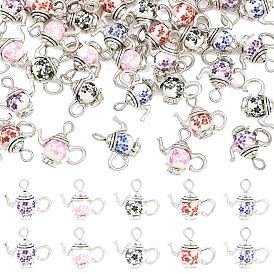 50pcs 5 couleurs pendentifs en porcelaine faits à la main, breloques de théière avec boucles en fer, platine