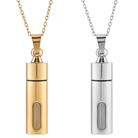 2Pcs 304 Stainless Steel Perfume Bottle Pendants, Column Bottle Charms, with 2Pcs 304 Stainless Steel Cable Chain Necklaces