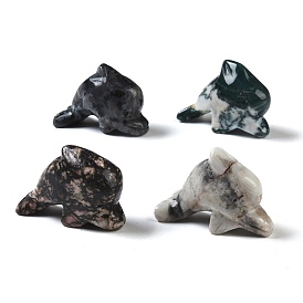 Natural Mixed Gemstone Carved Dolphin Figurines, for Home Office Desktop Feng Shui Ornament