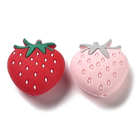 Perles focales en silicone écologique de qualité alimentaire à la fraise, perles à mâcher pour les jouets de dentition, Diy soins infirmiers colliers faisant