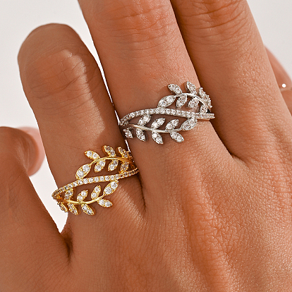 Кольца для женщин с микропаве из латуни и кубическими цирконами, лист