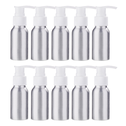 Aluminium Lotion Pump Bottle, with PP Plastic Pump Dispenser, Refillable Bottles, Round Shoulder