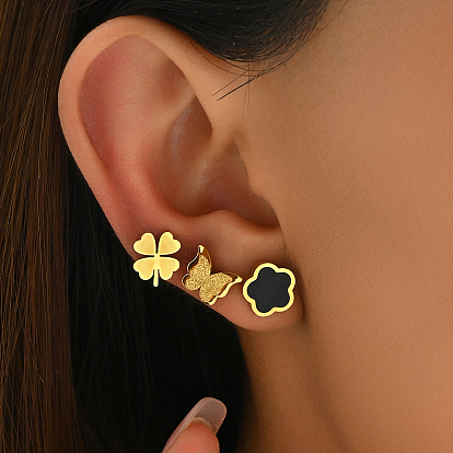 3 пары модных сережек-гвоздиков из нержавеющей стали в виде бабочек, цветов и клевера