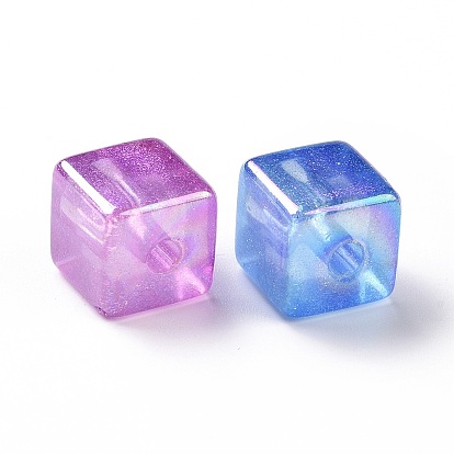 Transparent Acrylic Beads, AB Color Plated, Cube