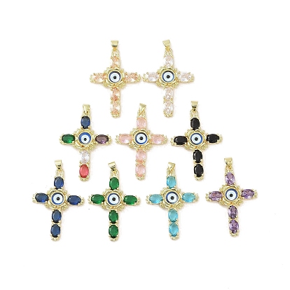Real 18K Gold Plated Brass with Glass Pendants, Cross