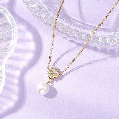 Латунные ожерелья с подвеской в виде клевера из прозрачного кубического циркония с микропаве, 304 женские ожерелья-цепочки из нержавеющей стали