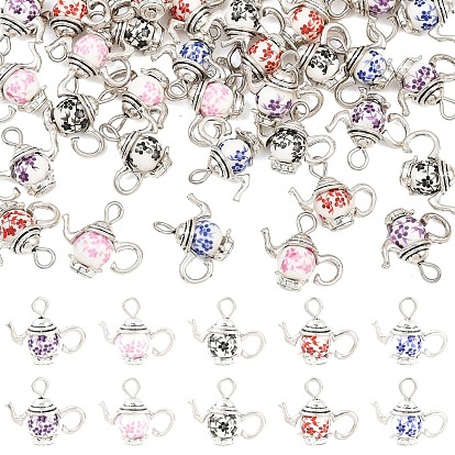 50pcs 5 couleurs pendentifs en porcelaine faits à la main, breloques de théière avec boucles en fer, platine