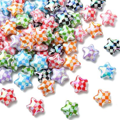 Гальванически нанесенные непрозрачные акриловые бусины, звезда с рисунком тартана