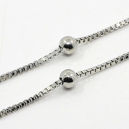 304 Stainless Steel Necklaces, Box Chain Necklace for Men, with Lobster Claw Clasps and Round Beads, 19.6 inch(50cm), 1mm