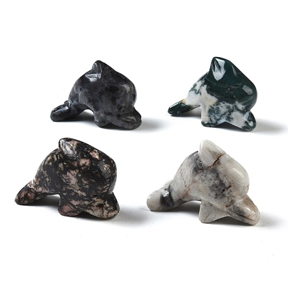 Aus natürlichen Edelsteinen geschnitzte Delfinfiguren, für Home-Office-Desktop-Feng-Shui-Ornament