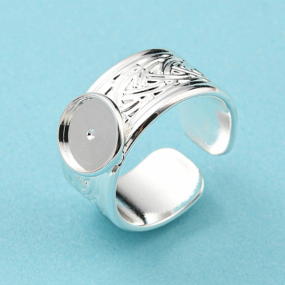 304 Stainless Steel Open Cuff Finger Ring Cabochon Settings, Bezel Cup Ring Settings, Flat Round