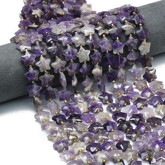 Природный аметист нитей бисера, граненые, звезда, с бисером