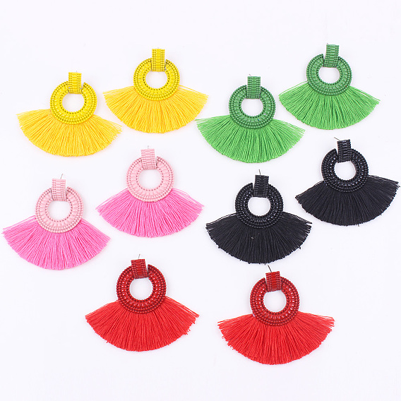 Alloy Stud Earrings, with Tassel
