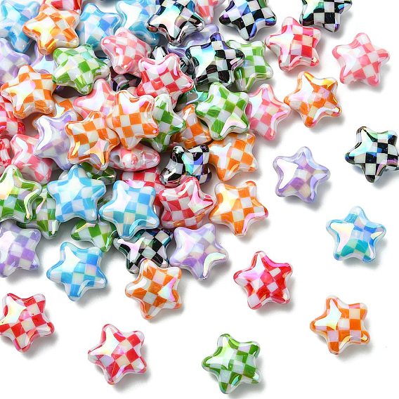 Гальванически нанесенные непрозрачные акриловые бусины, звезда с рисунком тартана