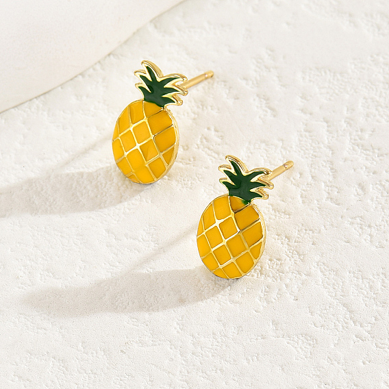 Серьги-гвоздики из латуни в форме ананаса