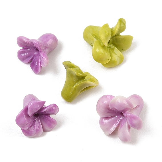 Perles sculptées en corail synthétique teint, fleur, deux tons