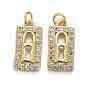Brass Micro Pave Clear Cubic Zirconia Pendants, Long-Lasting Plated, Rectangle with Lock