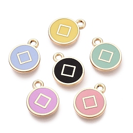 Alloy Enamel Pendants, Rack Plating, Flat Round with Copper Cash Pattern Charms, Golden