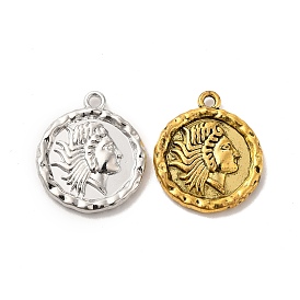 Alloy Pendants, Long-Lasting Plated, Cadmium Free & Lead Free, Flat Round with Women