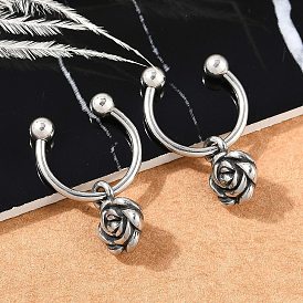 Rose Flower 316 Surgical Stainless Steel Dangle Half Hoop Earrings for Women