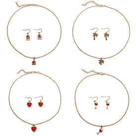 Alloy Enamel Pendant Necklaces & Dangle Earrings Sets for Women