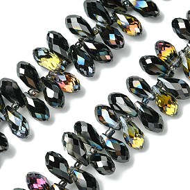 Прозрачные стеклянные бусины гальваническим пряди, с половиным покрытием цвета радуги, граненые, слеза