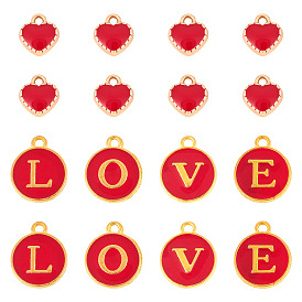 32 шт. 5 стили позолоченные сплавы эмалевые подвески, плоский круг с надписью «любовь» и сердцем