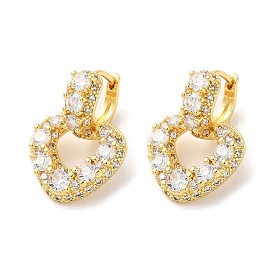 Brass Pave Clear Cubic Zirconia Hoop Earrings for Women, Heart