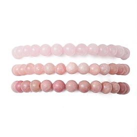 3Pcs Natural Rhodochrosite & Rose Quartz & Pink Opal Round Beads Stretch Bracelets for Women