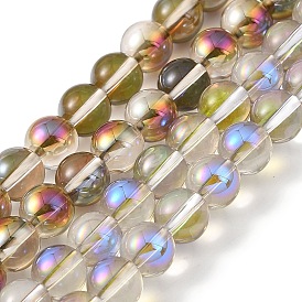 Transparent Electroplate Glass Beads Strands, Pearl Luster Plated, Round