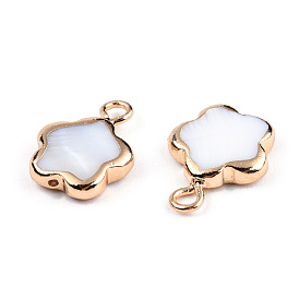 Electroplated Natural Freshwater Shell Charms, with Light Gold Plated Brass Findings, Flower