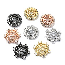 Rack Plating Brass Micro Pave Clear Cubic Zirconia Bead Cap, Long-Lasting Plated, Flower