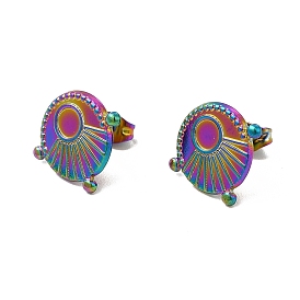 304 Stainless Steel Stud Earring Cabochon Settings, Flat Round with Sun