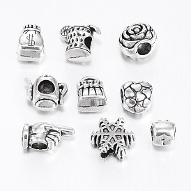 Mixed Shape Tibetan Style Alloy Large Hole European Beads, 11~16x8~13x7~8mm, Hole: 4.5~5mm, about 40pcs/100g