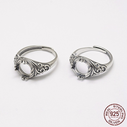 Adjustable Thailand 925 Sterling Silver Finger Ring Components, Flat Round