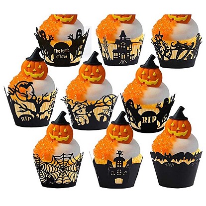 Halloween Cupcake Wrappers, Laser Cut Paper Liners Holders, for Halloween Party Wedding Birthday Decoration