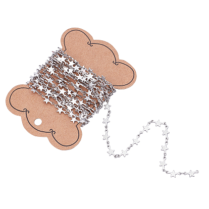 Soldered 304 Stainless Steel Star Link Chains, with Cardboard Display Cards