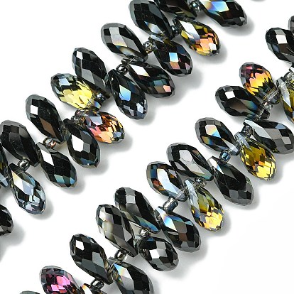 Прозрачные стеклянные бусины гальваническим пряди, с половиным покрытием цвета радуги, граненые, слеза